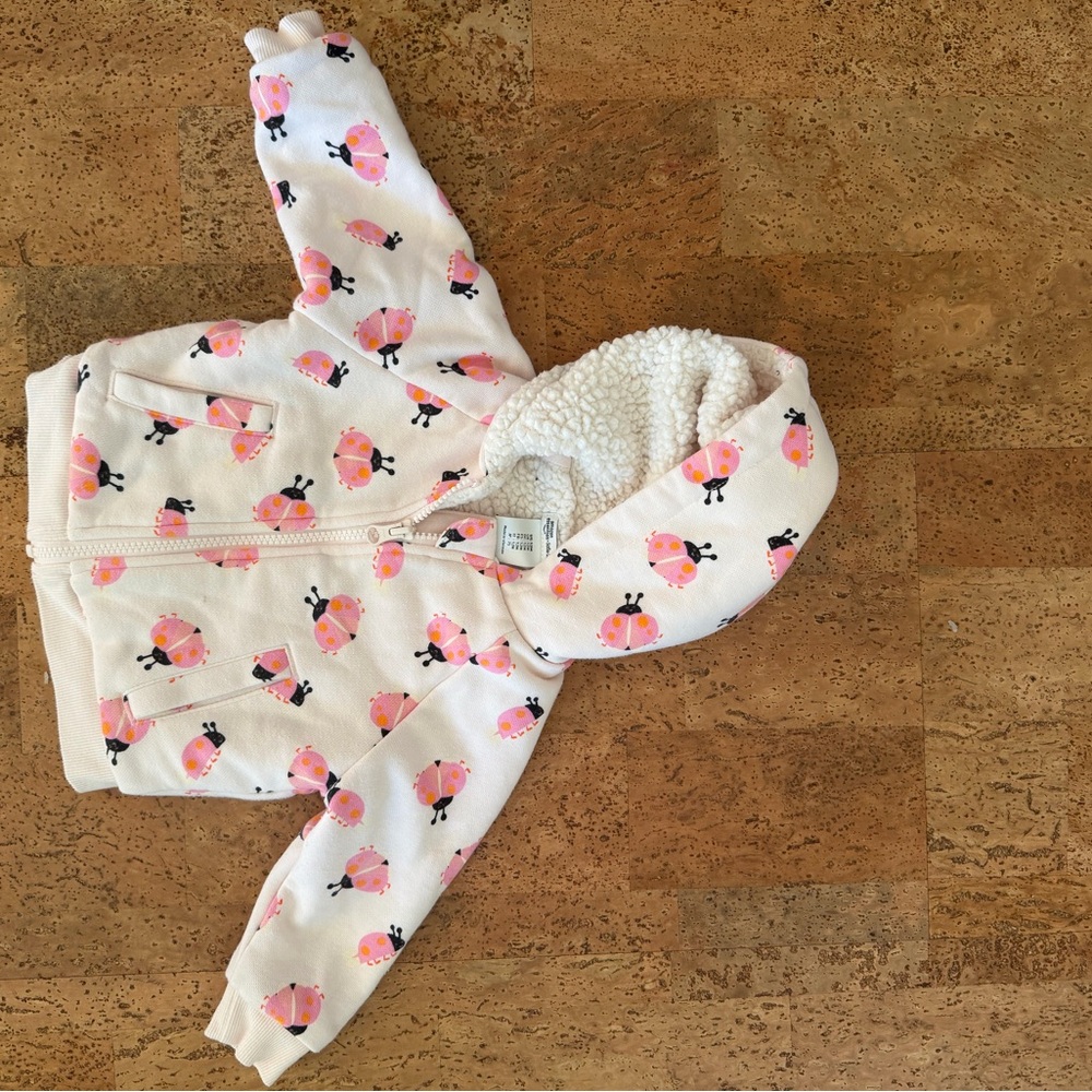 Essentials Baby Hooded Jacket in White with Pink Bird Print